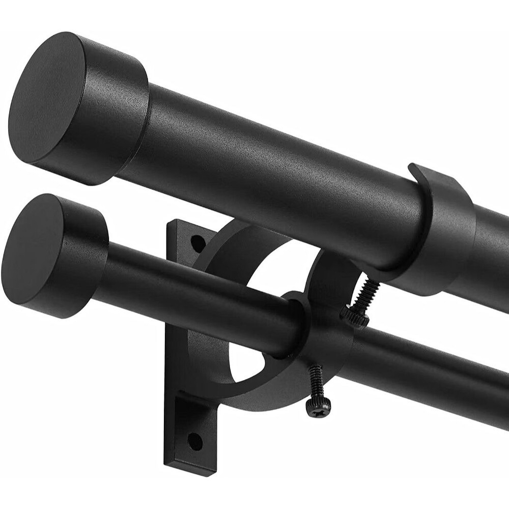 Lwiiom Matte Black Double Curtain Rod End Cap 36-72 Inch 1" Front 5/8" Back